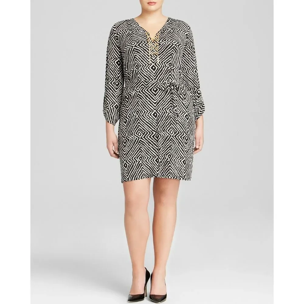 New! MICHAEL KORS Women's Plus Size Chain Lace-up Plus Size Jersey Dress Size 0X
